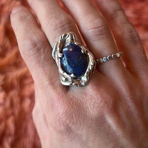 Sterling silver brutalist heavy lapis lazuli ring size 7 vintage modernist